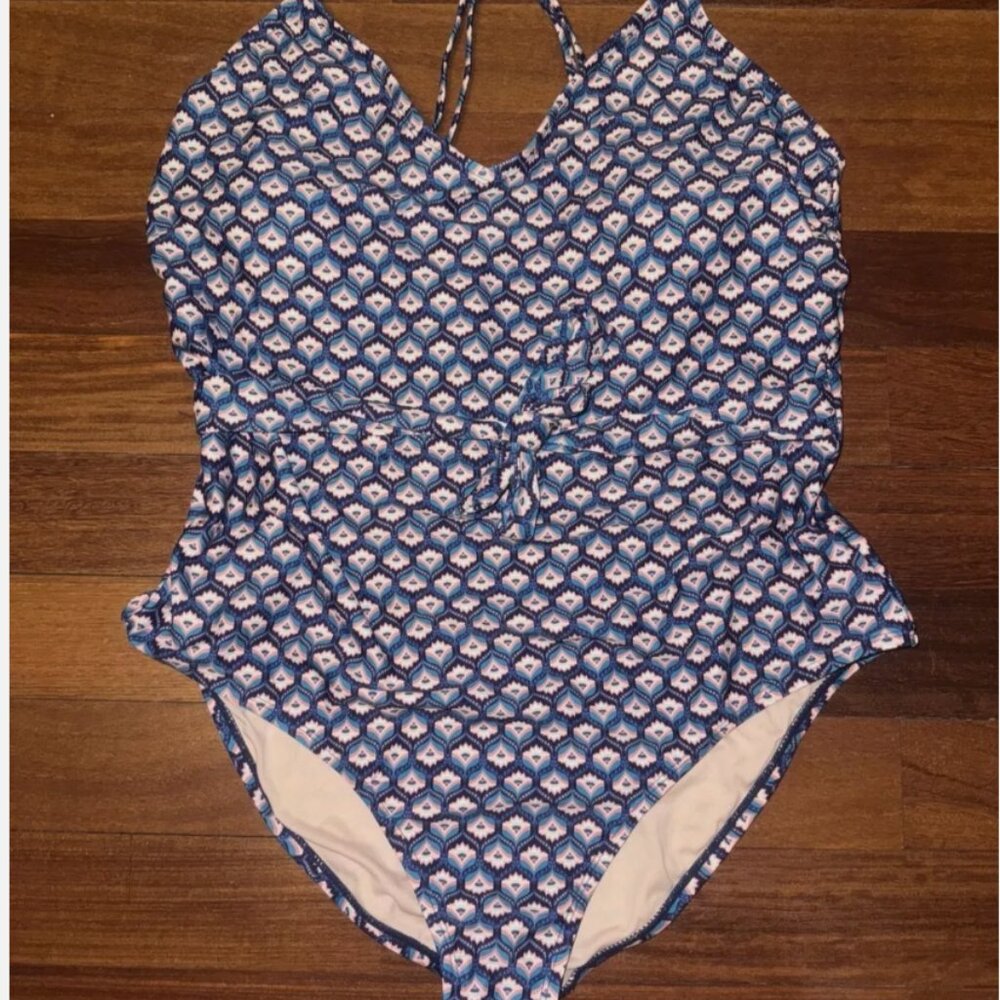 Plus MYNAH Teal/Navy Print DECO Memoire/Lush Leaves One Piece Swimsuit